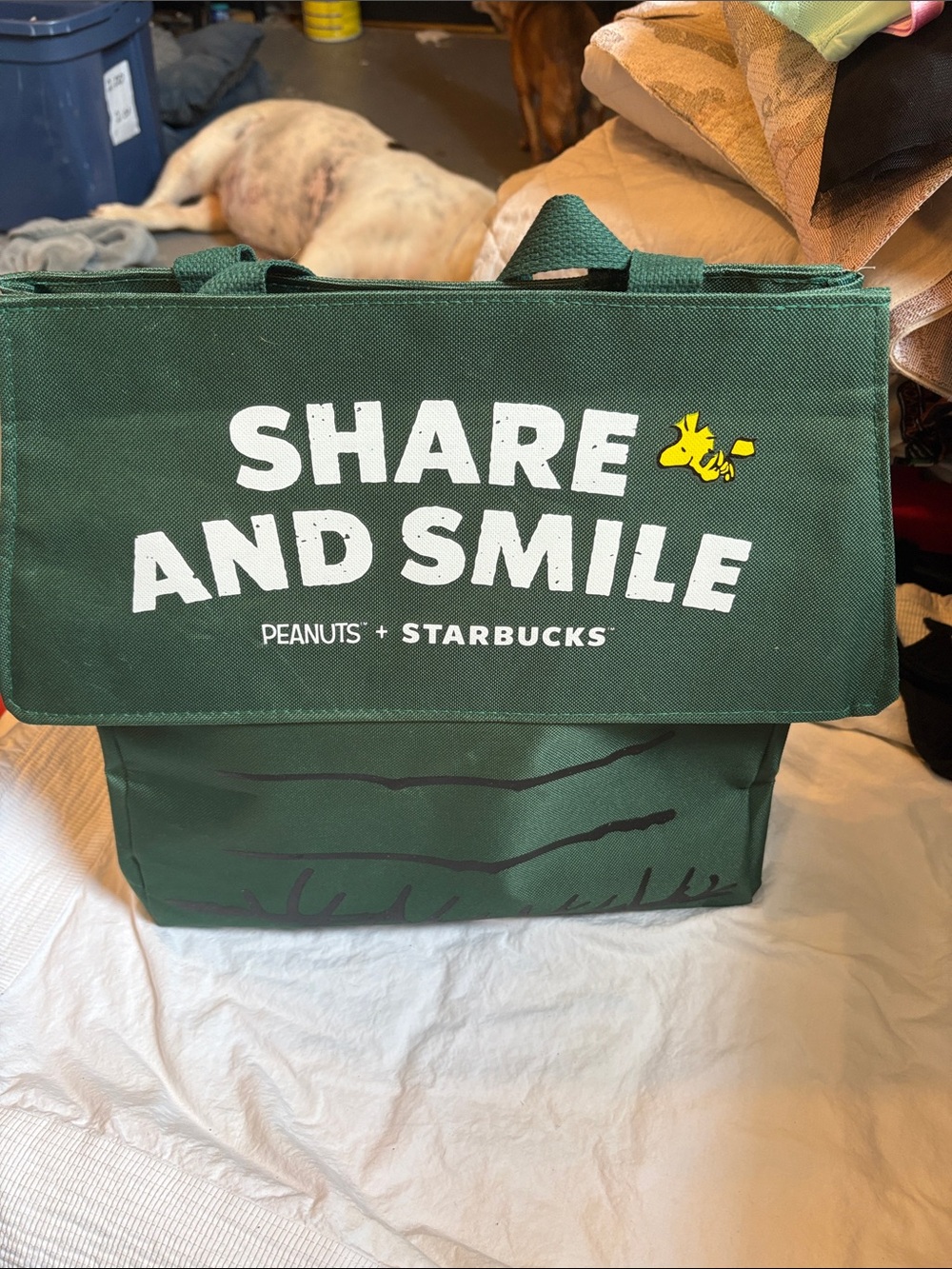Starbucks Green Snoopy Canvas Tote Bag with Patch - Picture 2 of 6